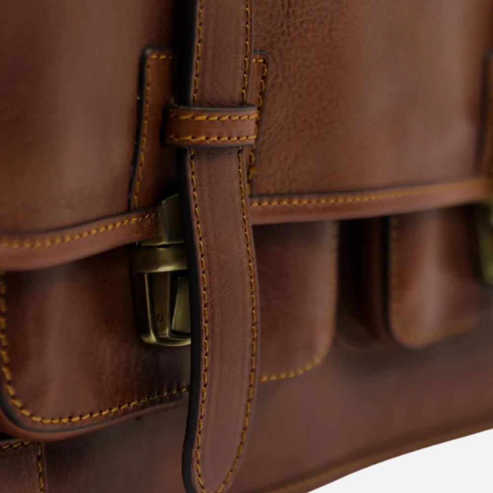 Cognac Matte Leather Laptop Briefcase