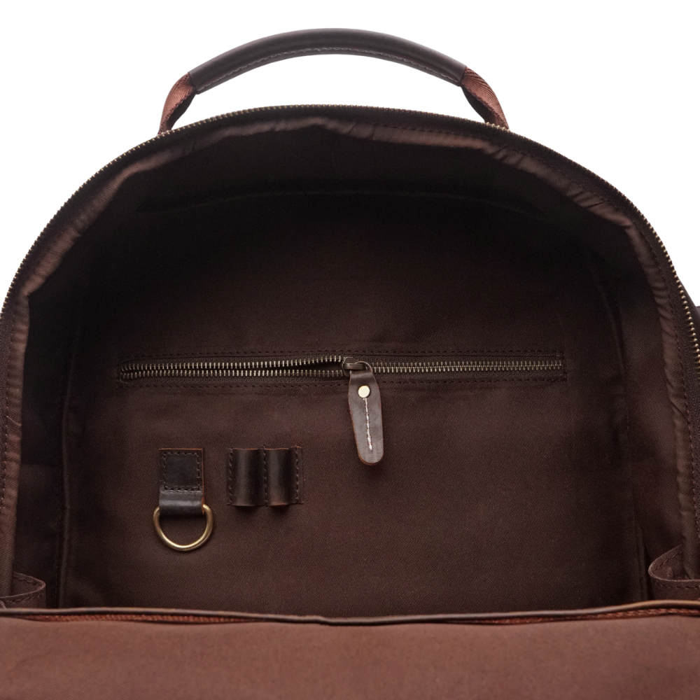 Dark Brown Leather Multi-Pocket Backpack