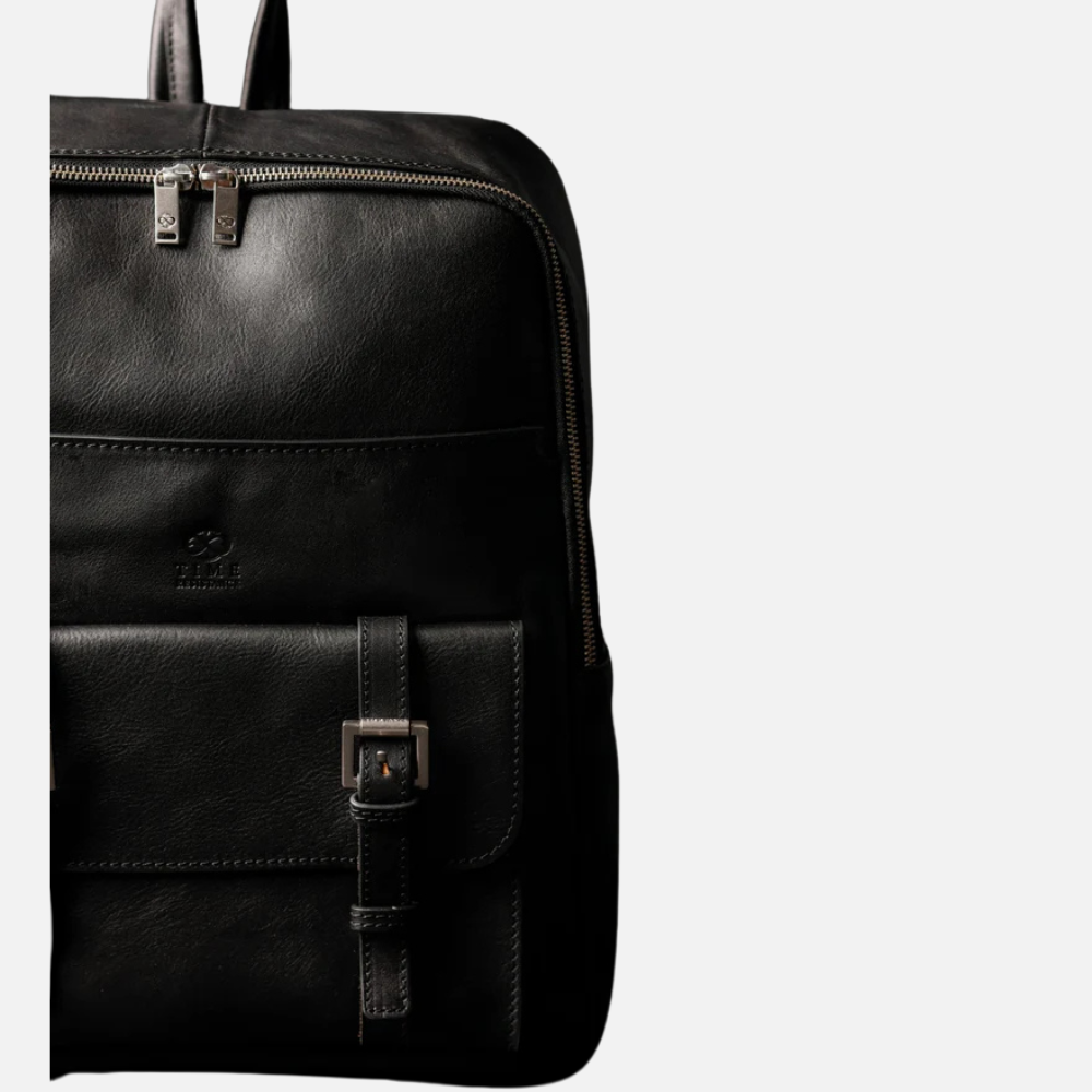 Full Grain Black Italian Leather Backpack