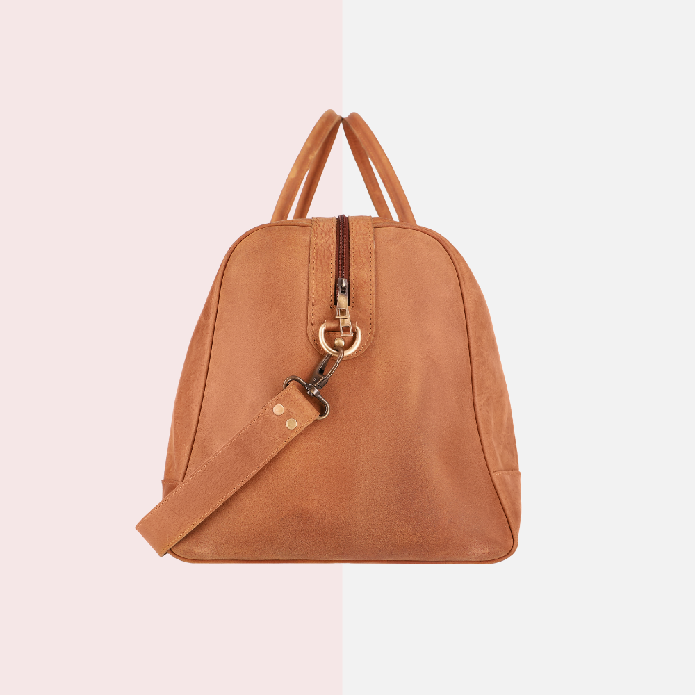 Tan Brown Leather Duffle Bag