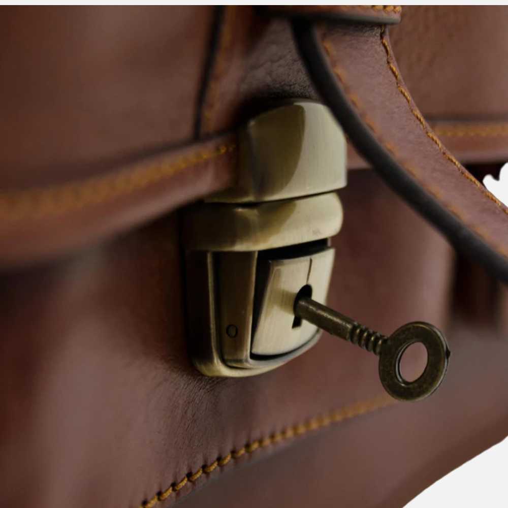 Cognac Matte Leather Laptop Briefcase