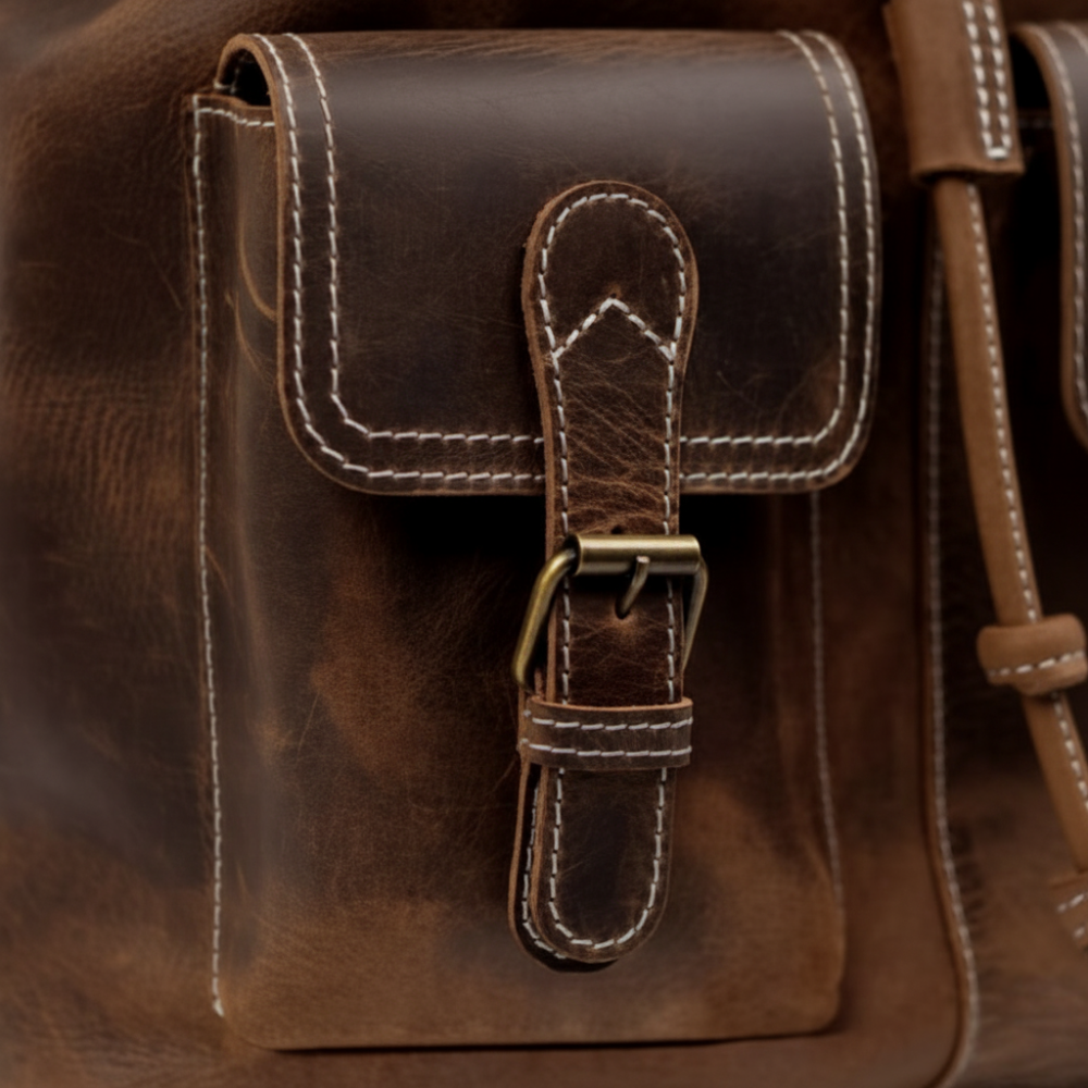 Brown Leather School & Travel Backpack