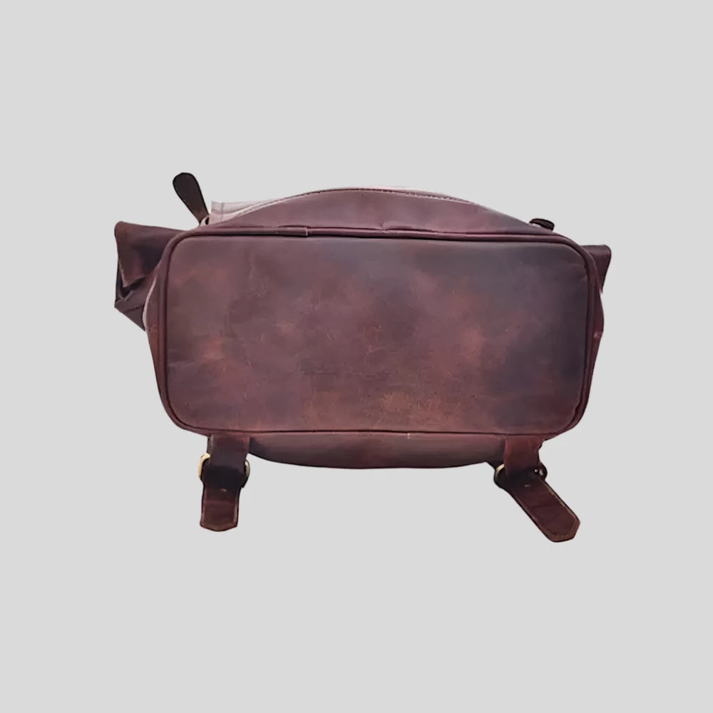 Roll-Top Brown Leather Backpack