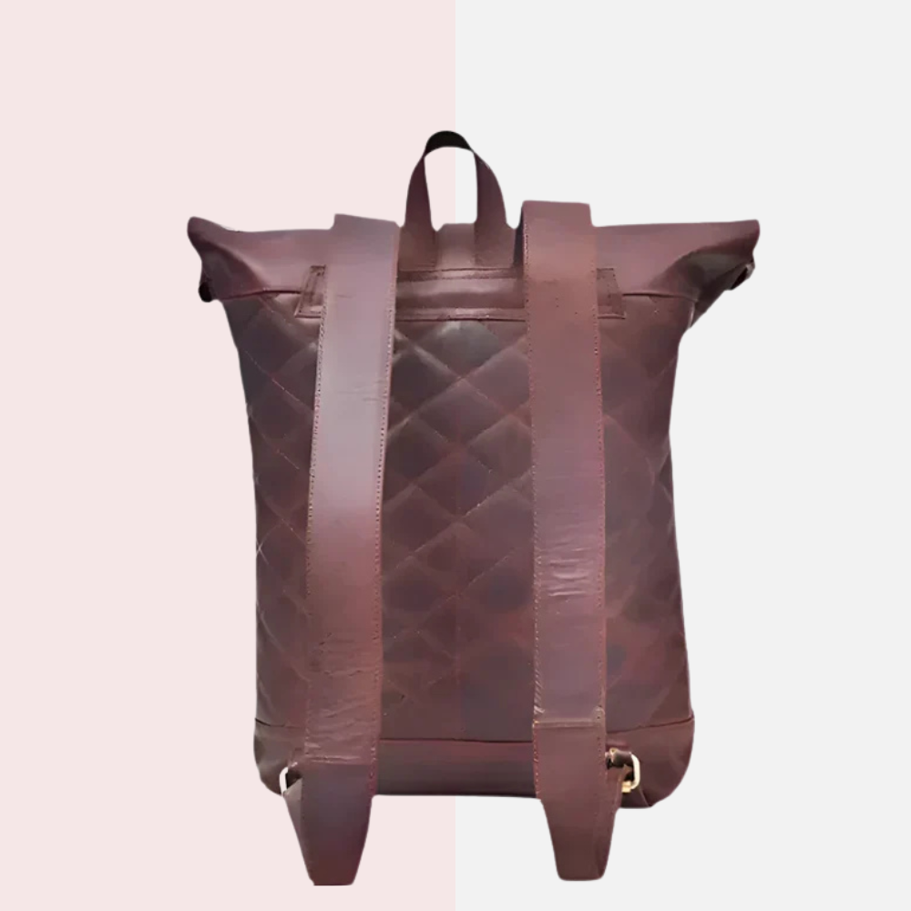 Roll-Top Brown Leather Backpack