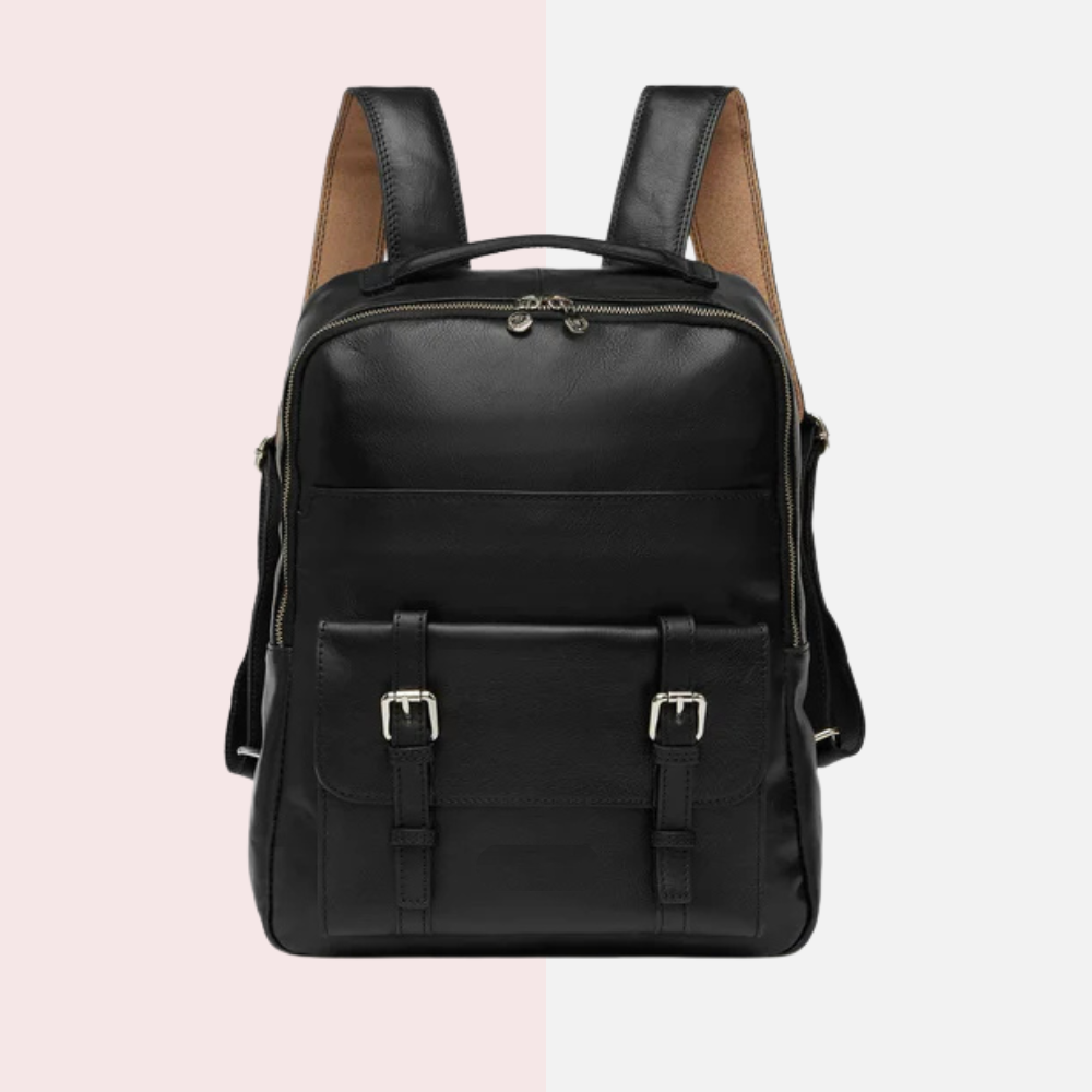 Salvador Black Leather Laptop Backpack