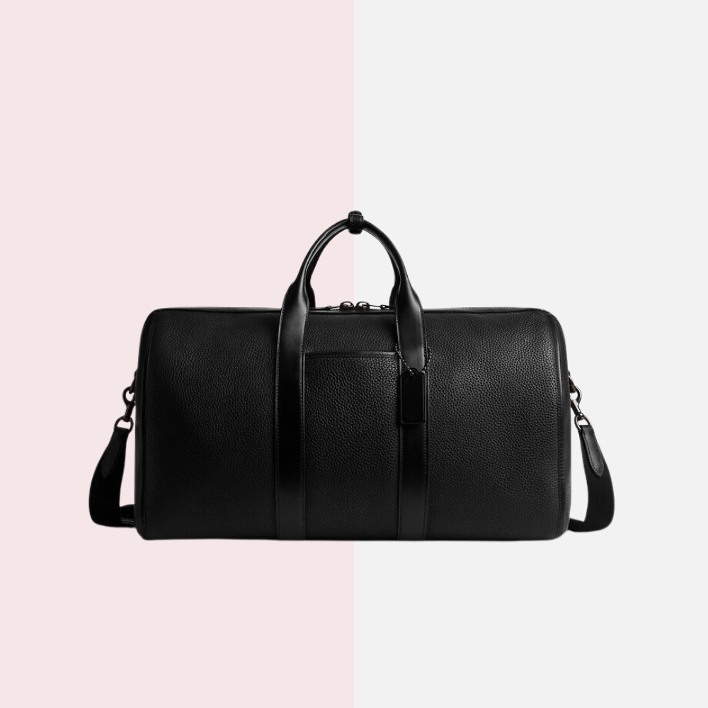 Black Pebbled Leather Duffle Bag