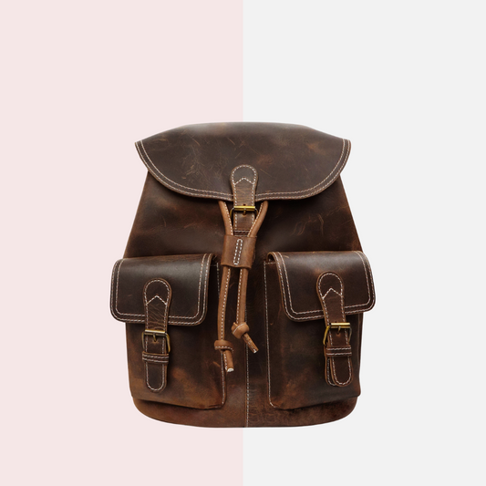 Brown Leather School & Travel Backpack