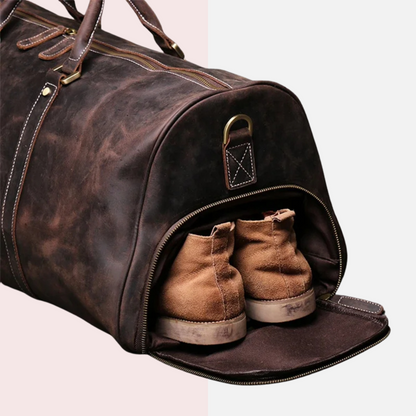 Dark Brown Leather Business Duffle Bag