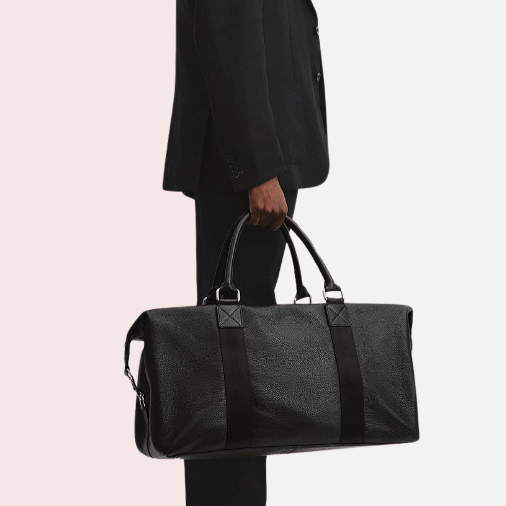 Black Pebbled Leather Weekender Bag
