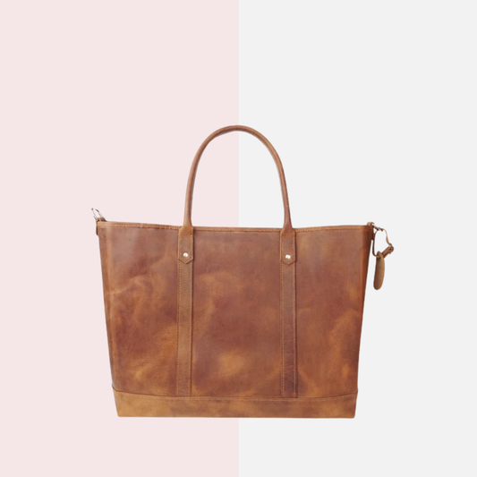 Brown Milled Leather Tote Bag