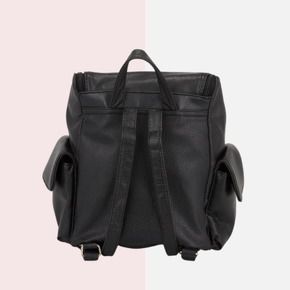 Black Leather Pocket Backpack