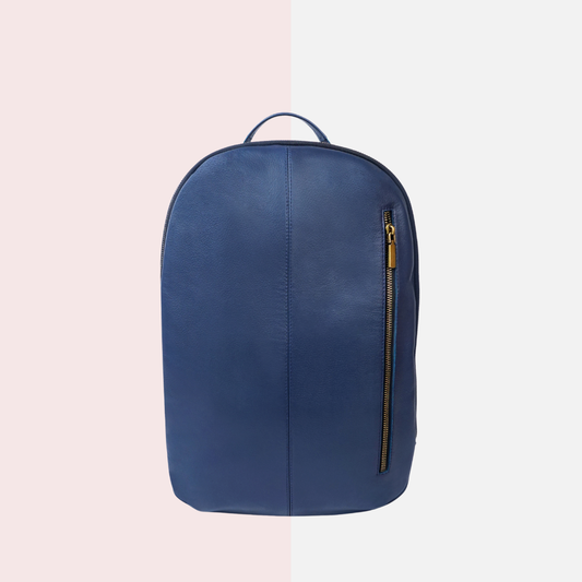 Navy Blue Leather Backpack