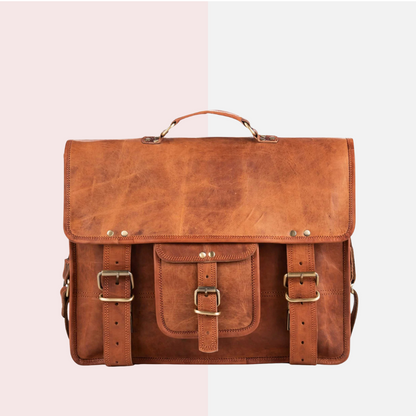 Classic Tan Leather Laptop Messenger