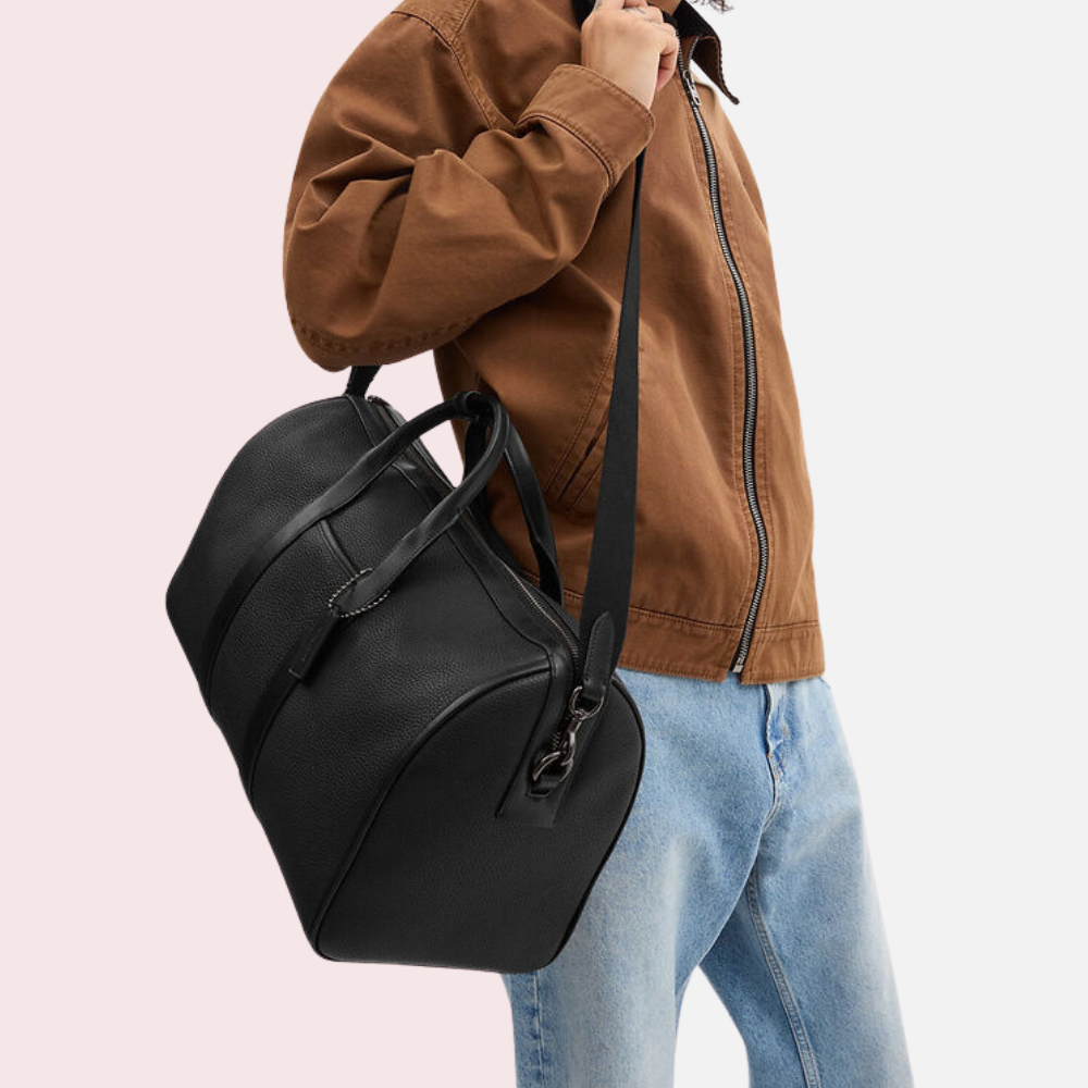 Black Pebbled Leather Duffle Bag