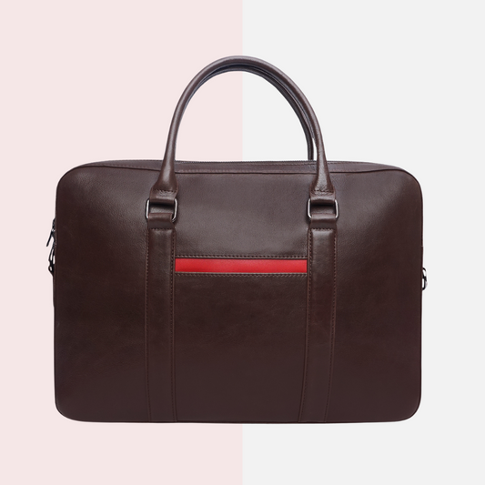 Chocolate Leather Laptop Backpack with Red Trim