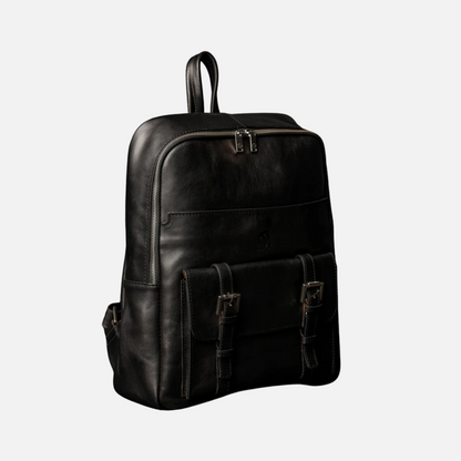 Full Grain Black Italian Leather Backpack