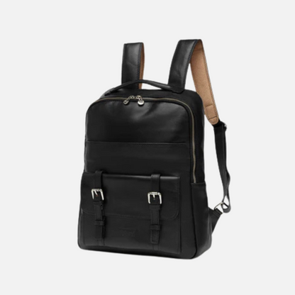 Salvador Black Leather Laptop Backpack