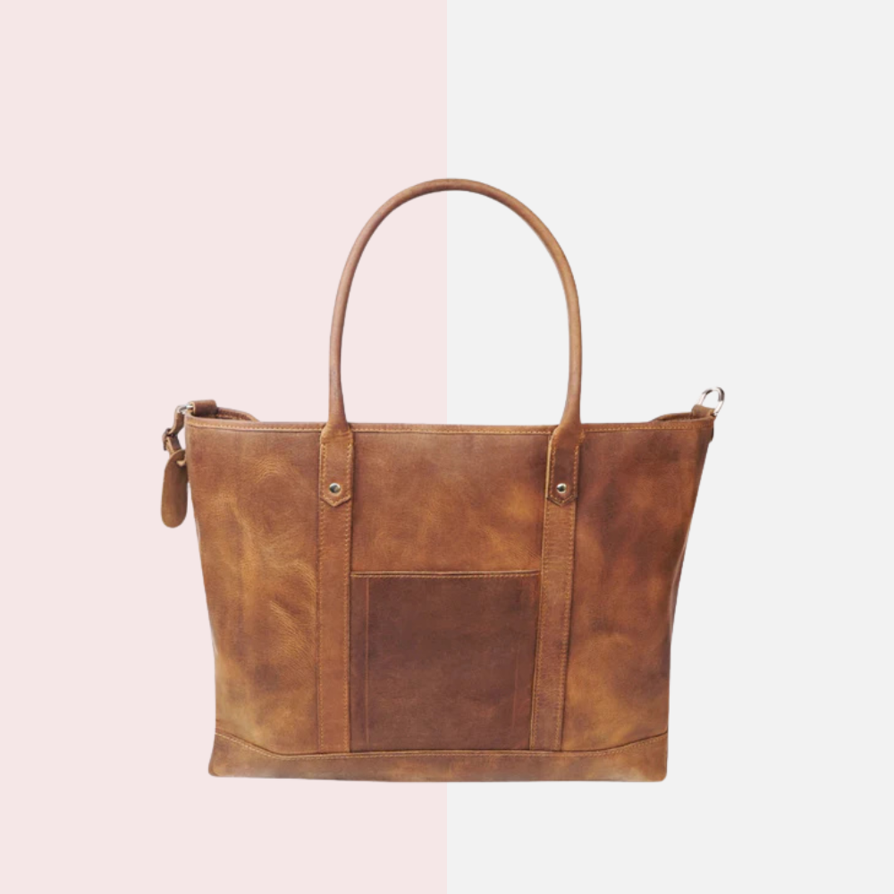 Brown Milled Leather Tote Bag