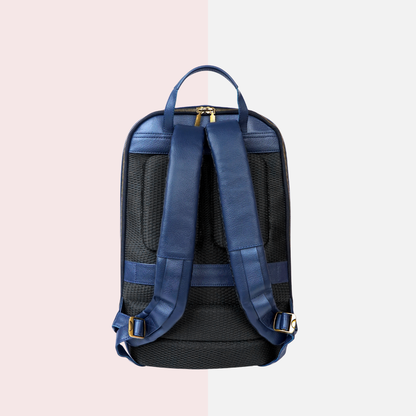 Navy Blue Leather Backpack