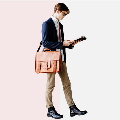 Classic Tan Leather Laptop Messenger