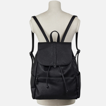 Black Multi-Compartment Leather Backpack