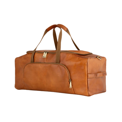 Tan Brown Leather Weekender Bag