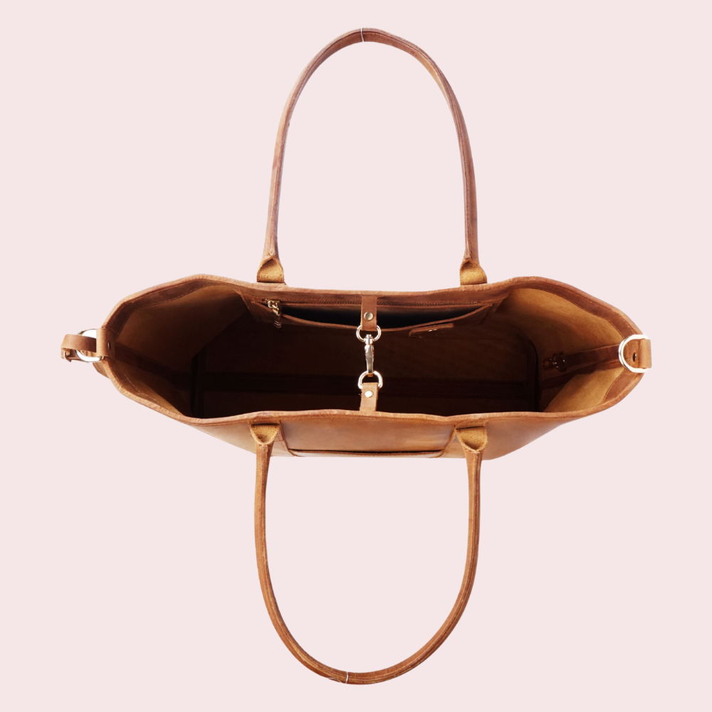 Brown Milled Leather Tote Bag