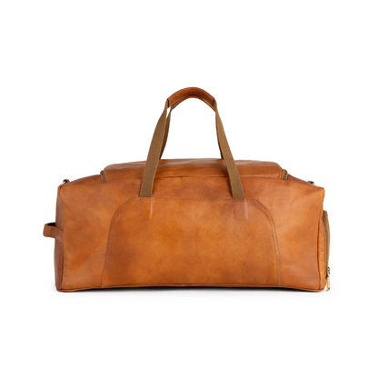 Tan Brown Leather Weekender Bag