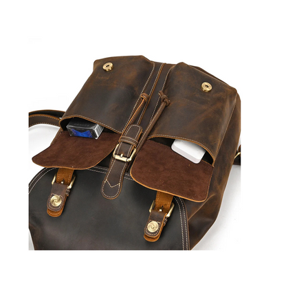 Brown Leather School & Travel Backpack