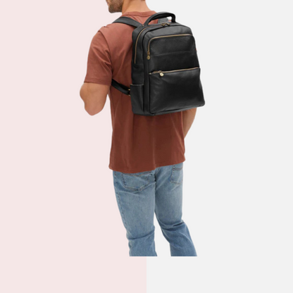 Black Leather Laptop Backpack