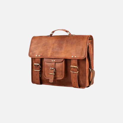 Classic Tan Leather Laptop Messenger