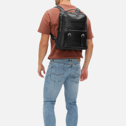 Salvador Black Leather Laptop Backpack