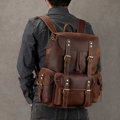 Vintage Dark Brown Leather Backpack