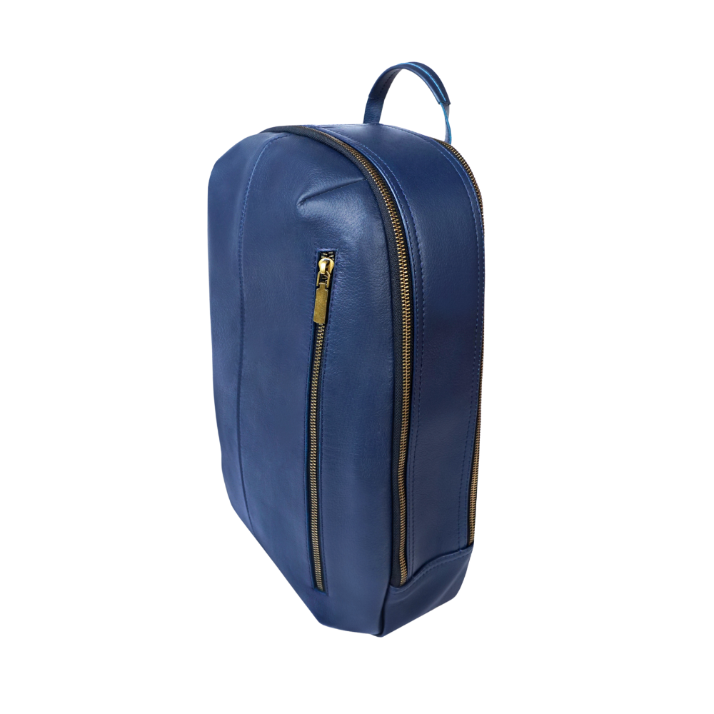 Navy Blue Leather Backpack