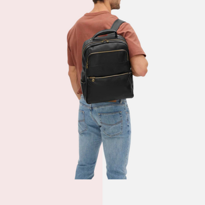 Black Leather Laptop Backpack
