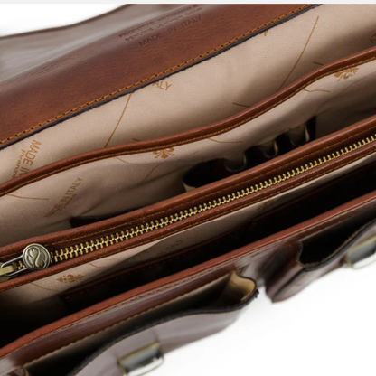 Cognac Matte Leather Laptop Briefcase