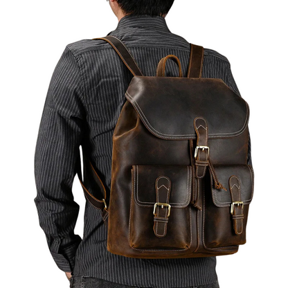 Brown Leather School & Travel Backpack