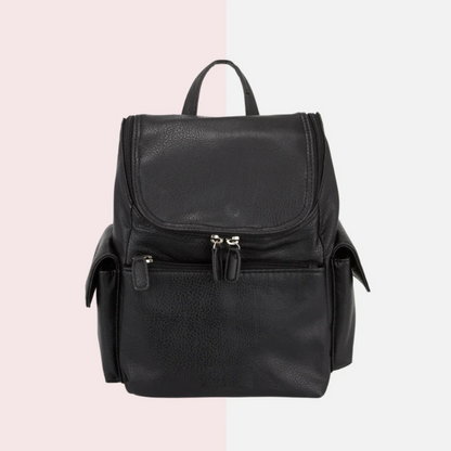 Black Leather Pocket Backpack