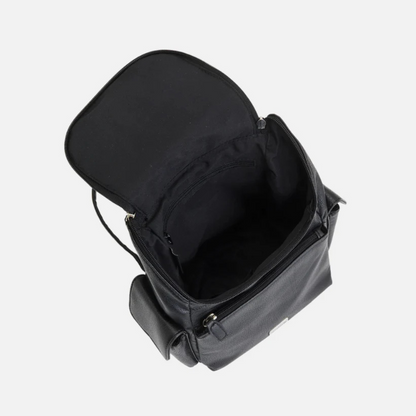 Black Leather Pocket Backpack