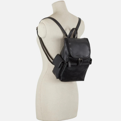 Black Leather Pocket Backpack