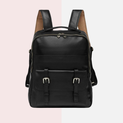 Salvador Black Leather Laptop Backpack